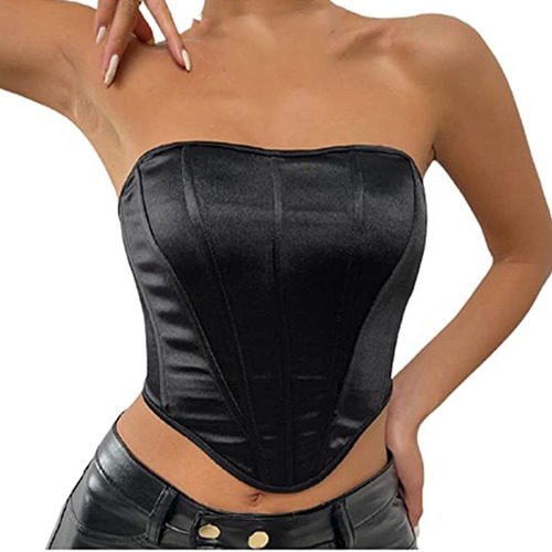 Top Corto Sexy Con Cuello En V Negro Mujer Slim Sin Mangas +