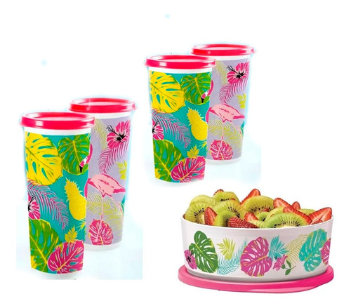 Hermetico Poeme Florida Y Vasos - Tupperware - Set X 5