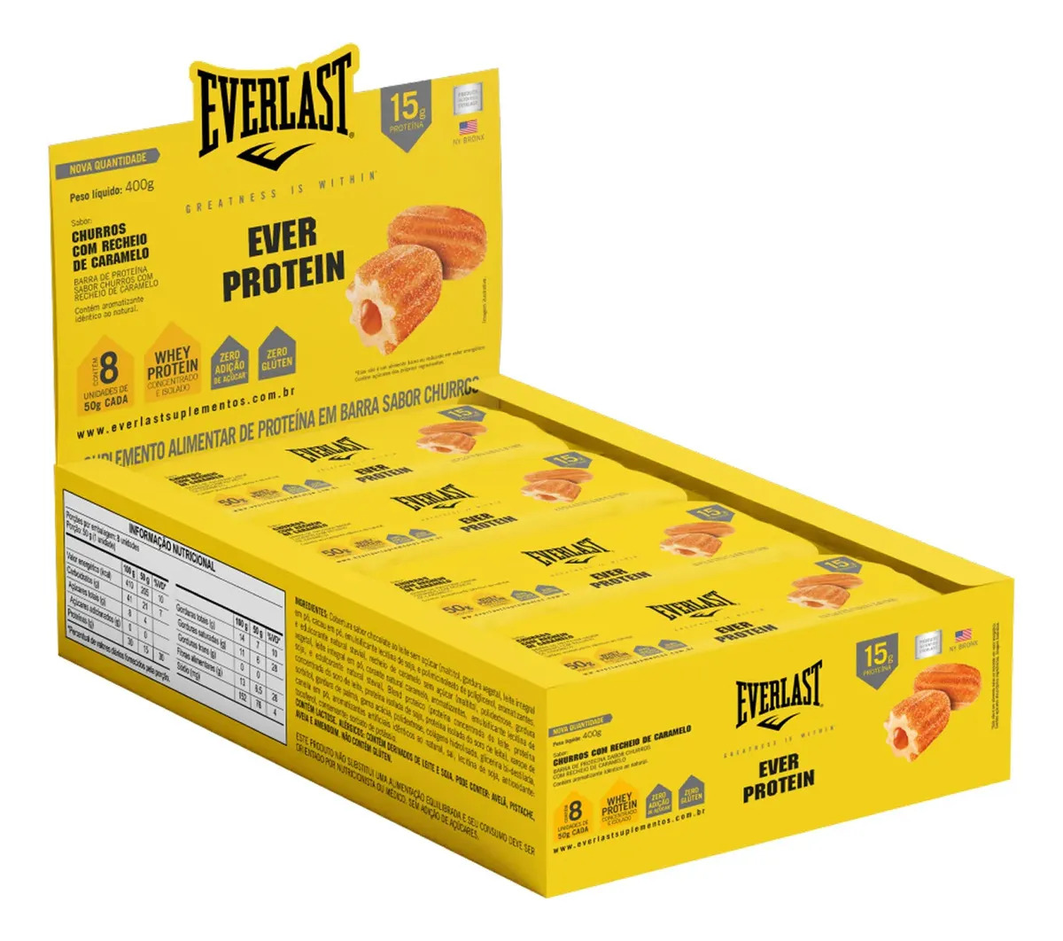 Barra Proteína 50g Sabor Churros Caixa Com 8 Un - Everlast Suplementos