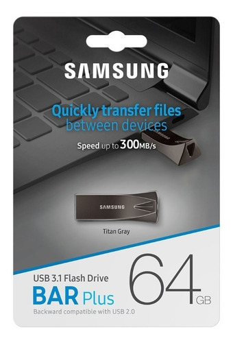 Imagen 6 de 10 de Pendrive Samsung Bar Plus 64 Gb Usb 3.1 300mb/s Ssd Gris