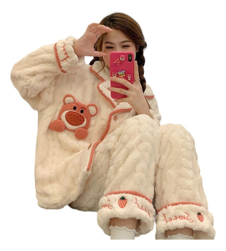 Pijama Polar De Botones, Oso Para Invierno