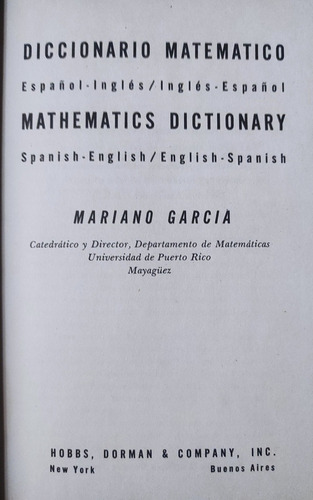 Diccionario Matemático Español-ingles Inglés-español Garcia (Usado)