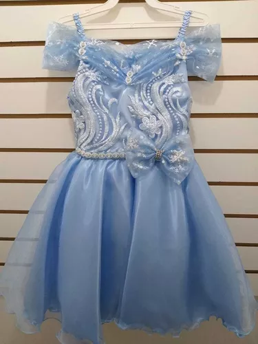 Vestido Infantil Azul Frozen com Capa Luxo