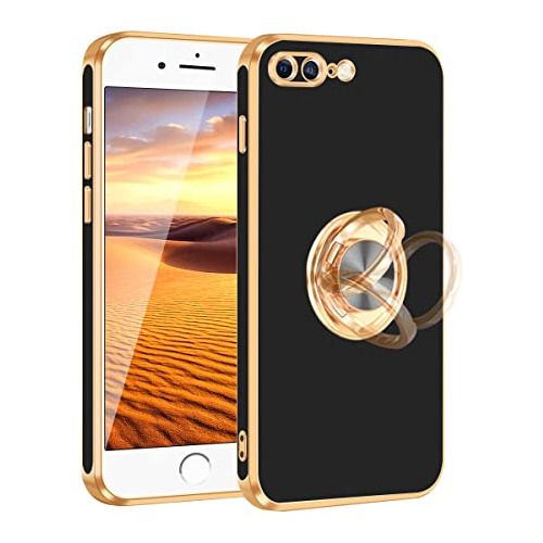 Funda Para iPhone 7 Plus 8 Plus Soporte Anillo Borde Dorado