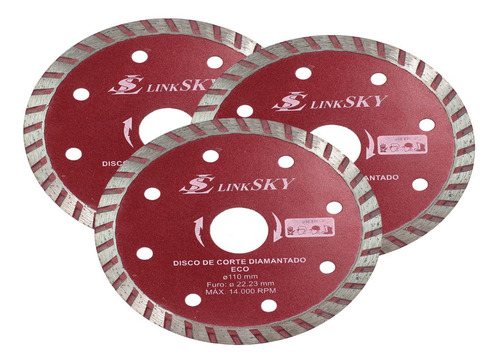 Imagem 1 de 5 de Kit 3 Disco Concreto Turbo Para Esmerilhadeira Furo 22mm