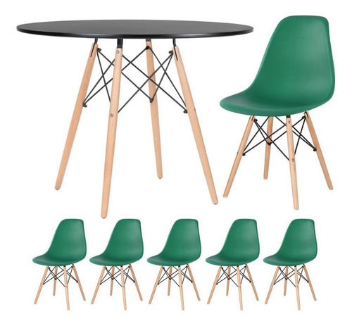 Mesa Jantar Eames Wood 100 Cm 5 Cadeiras Eiffel Coloridas Cor Da Tampa Mesa Preto Com Cadeiras Verde Escuro