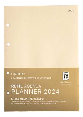 Refil Pólen Cicero Agenda Planner 2024 Argolado 17x24cm