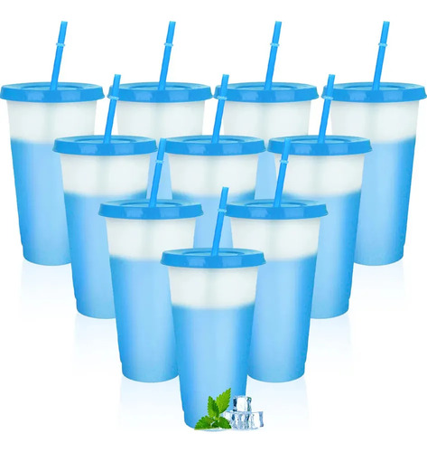 Ci A 10pzs Vasos Magicos Cambian Color Con Tapa Y Popote