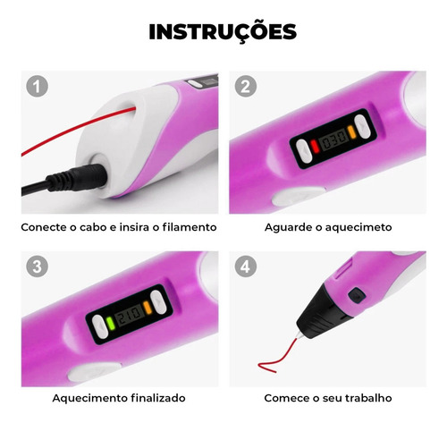 Caneta 3d Pla Abs Controle Velocidade Temperatura Usb Rosa