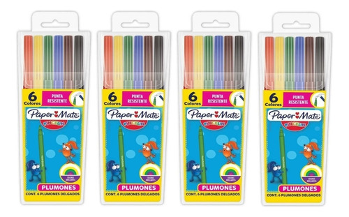 4 Paquetes De Plumones Pincelin Paper Mate 6 Pzas Lavables