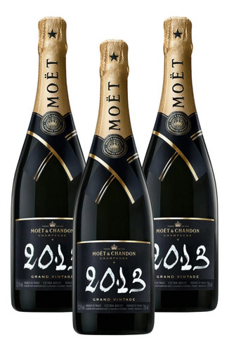Champagne Moet Grand Vintage 750 Ml C/cartucho Kit 03 UnMoët & Chandon Grand Vintage adega Moët & Chandon 750 ml pacote x 3 u