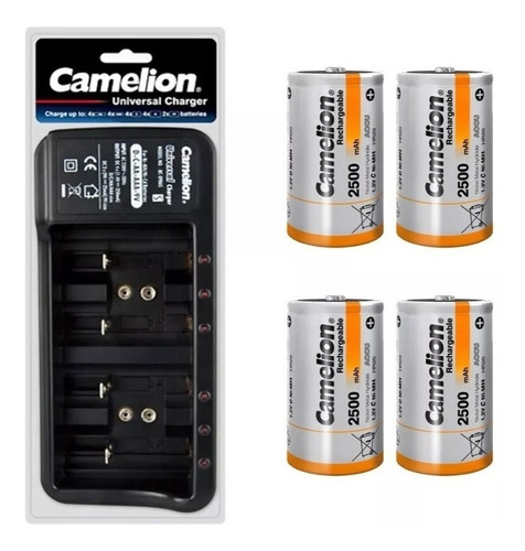 Cargador + 4 Pilas D Camelion Recargable De 2500mah