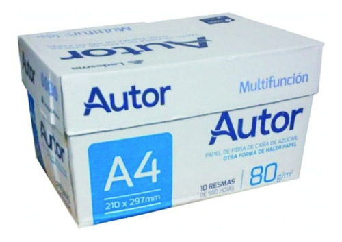 Resma Autor A4 Caja X 10 Papel 80 Gs 500 Hojas Laser Oficina