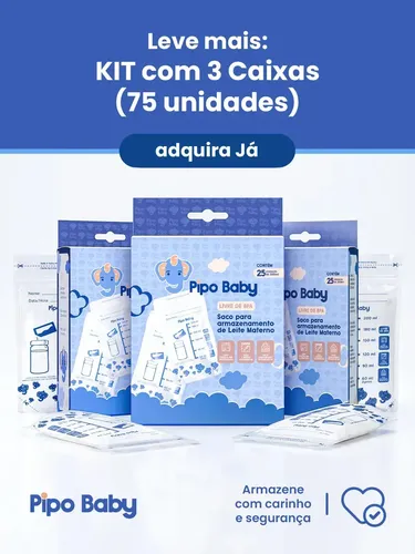 Kit 75 Saquinhos Para Armazenar Leite Materno 200ml Livre De BPA Ziplock Duplo Antivazamento - Pipo Baby