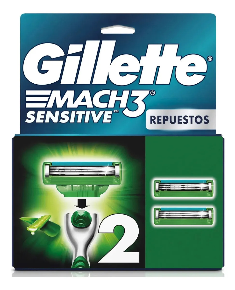 Rastrillo Gillette Mach3 Sensitive 2 Repuestos con Aloe, Piel Sensible