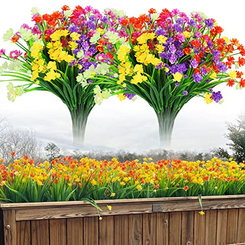 10 Lotes De Flores Artificiales Exteriores De Plástico...