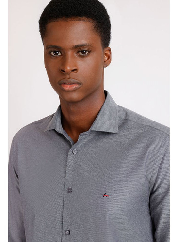 Camisa Aramis Slim Tricoline Maquinetado Fio 50 Chumbo - P