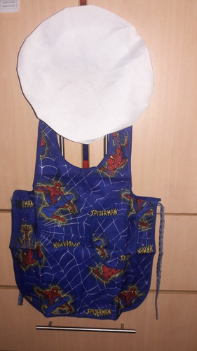 Imagen 3 de 5 de Traje Mini Chef Disfraz 3 A 5 Años Gorro Y Mandil Spiderman