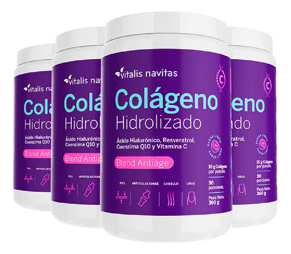 Colágeno hidrolizado Vitalis Navitas sabor limón, 4 potes de 360 g