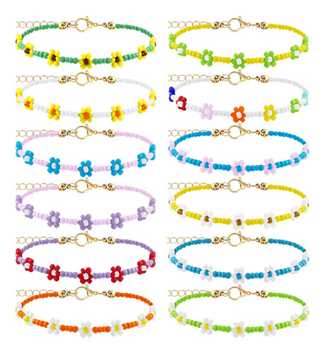 12 Pulseras Coloridas De Verano Con Flores De Margaritas Hec