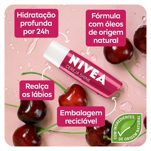 Imagem 7 de 9 de Protetor Labial Nivea Cereja Shine 4,8g