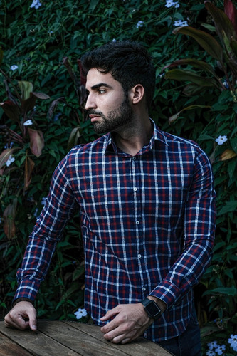 Imagem 6 de 7 de Camisa Manga Longa Masculina Slim Fit Xadrez