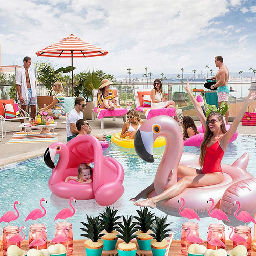 Flotador Inflable De Piscina Para Bebés Flamenco Con Toldo