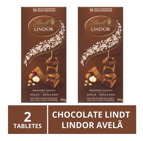 Chocolate Lindt Lindor, Ao Leite C/ Avelã, 2 Barras De 100g.
