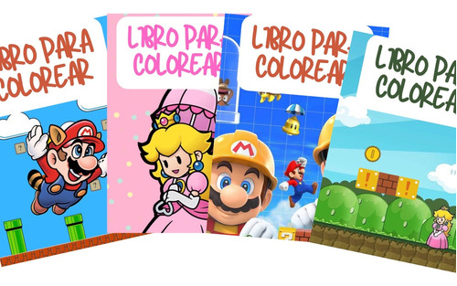 Pack 4 Libros Para Colorear Mario Bros