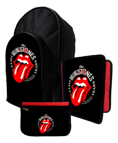 Kit Mochila+ Carpeta+ Cartu De Rolling Stones #452