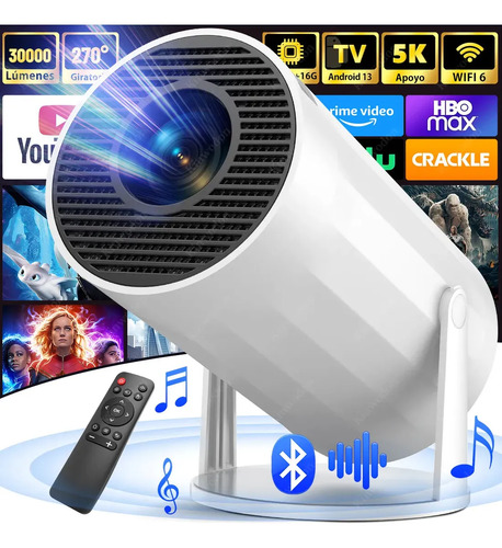 Proyector 4k Profesional 30000lm Kinwodon Mini Proyector Portátil, Android 13 Smart TV, Rotación de 270°, Bluetooth 5.4 WIFI6, Proyector De Video 1080P Para Cine En Casa y Al Aire Libre