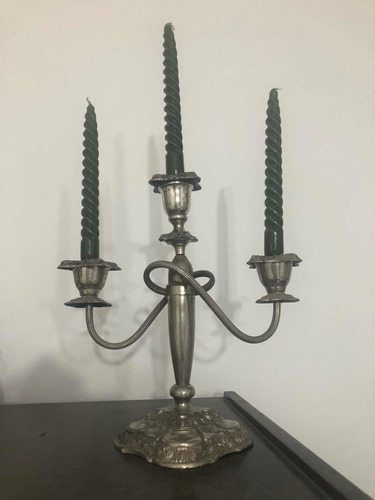 Antiguo Candelabro De 3 Velas Baño De Plata