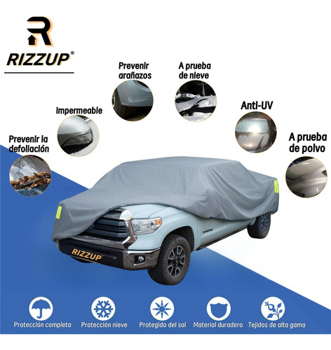 Rizzup Funda Para Pickup 5.5m 100% impermeable con 4 reflectantes y bolso Funda Coche Cubierta Protector Anti Polvo Sol Viento Lluvia Incluye Cremallera Lateral
