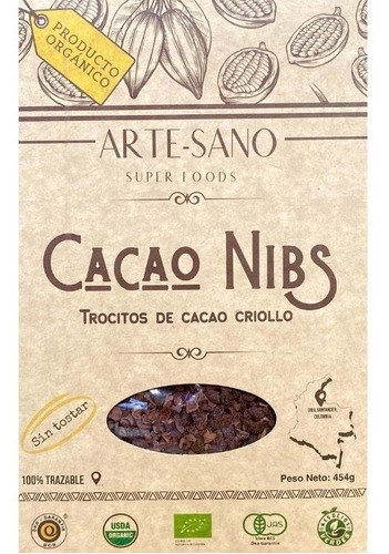 Imagen 1 de 2 de Cacao Nibs Sin Tostar 454 Gr - kg a $54