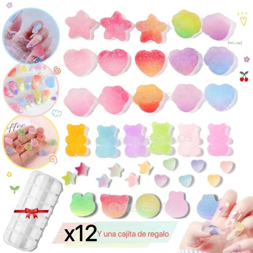 Dijes X12 Decoración Uñas Color Strass + Organizador Regalo