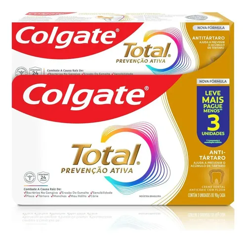 🪥Creme Dental Total Anti-Tártaro 3 Unidades De 90g Cada Colgate