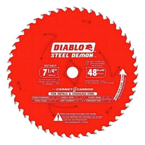 Disco D0748f Diablo 7-1/4 48 Tcg 5/8 Steel Bosch F03f013743
