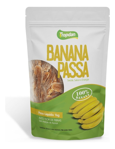 Banana Passa Tropdan Saco De Embalagem Zip 1 Kg Sem Açúcar 