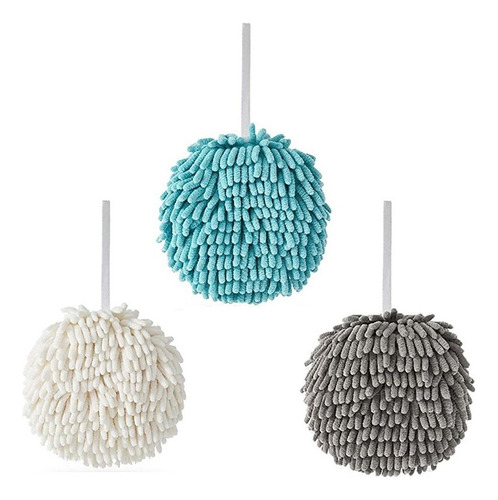 3pcs Soft Chenille Hanging Hand Towels For Bath