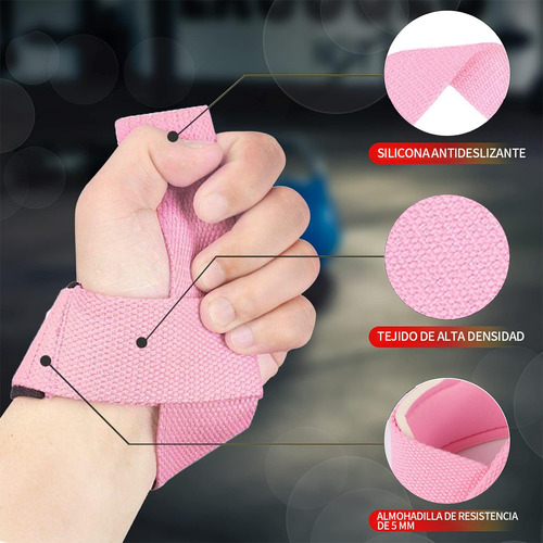 4 Pares Straps Muñequera Gym Crossfit Pesas Lifting Fitness Rosa