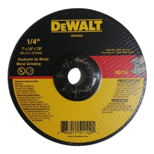 Disco Desbaste Metal 7 X1/4x7/8 Dw54850 Dewalt