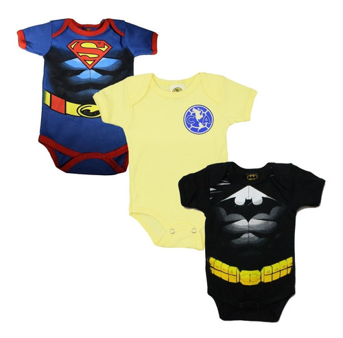Imagen 1 de 10 de Pañalero Bebe Ropa America Futbol Batman Superman Set 3 Pzas
