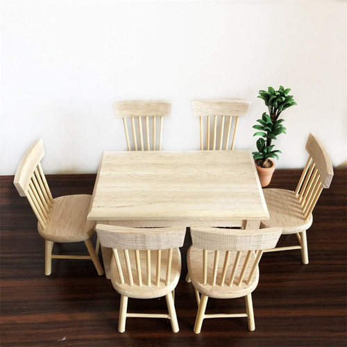 Diy 1/12 Escala Muñecas Casa Comedor Mesa Silla Conjunto
