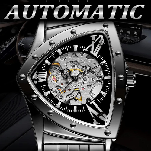 Reloj Forsining, Forma De Triángulo, De Acero Inoxidable