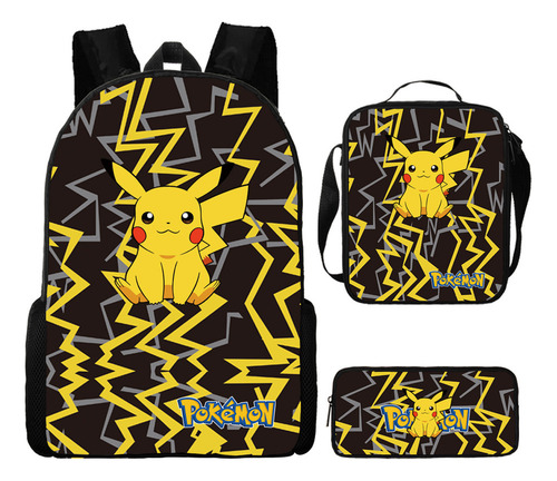 Mochila Escolar Pokémon Pikachu, Juego De 3 Piezas, De Polié