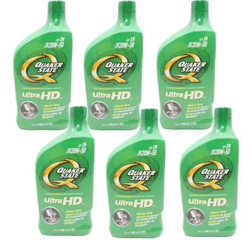 Aceite Multigrado Sae 20w50 Ultra Hd Quaker State 6 Botellas