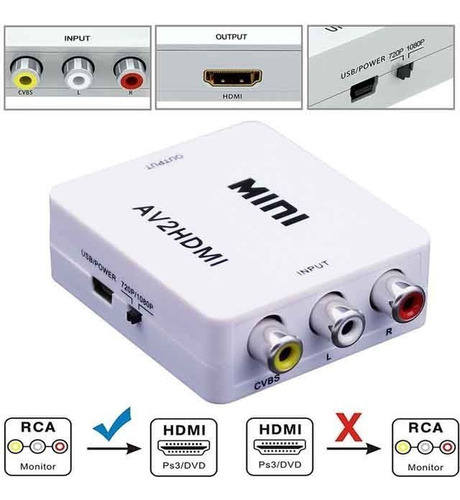 Adaptador Hdmi A Rca Audio Video Tv Led Cable Conversor