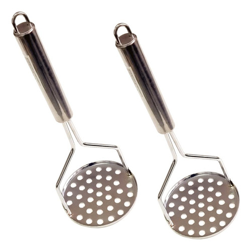 2 Amassador Espremedor Batata Purê Inox Grande Profissional Cor Do Cabo Prateado