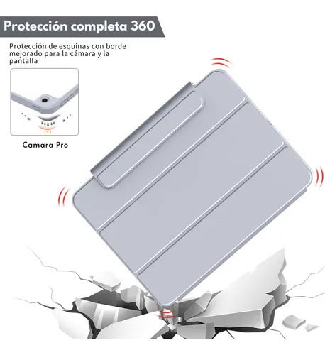 Mr. Gadgets Funda Case Transparente Smart Folio 2 En 1 Magnetico, Antifouling, Compatible Con iPad 10ma Generación /11va Gen A16 11 Pulgadas, Porta Lapices, Soporte Plegable, Color Gris