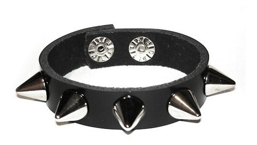 Pulseira Bracelete Couro Cones Rock Preto Metal Punk Spike